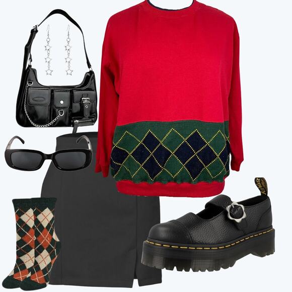 Vintage Crewneck Sweatshirt Womens Plus Size 20W Red Argyle Casual 90s 80s - Picture 11 of 11